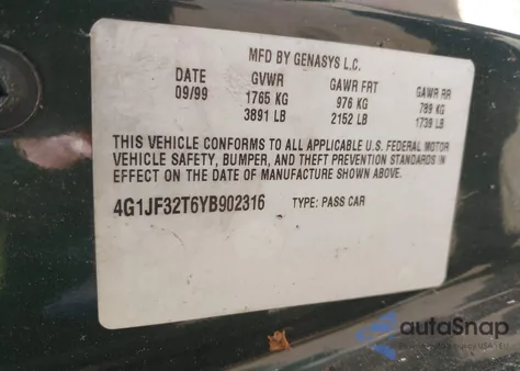 2000 Chevrolet Cavalier Z24 z USA, uszkodzony, nr VIN 4G1JF32T6YB902316